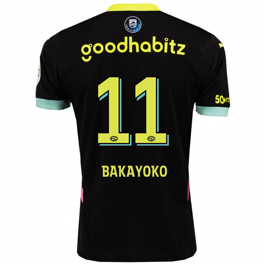 Kinder Fußball Johan Bakayoko #11 Schwarz Gelb Auswärtstrikot Trikot 2024/25 T-Shirt Luxemburg