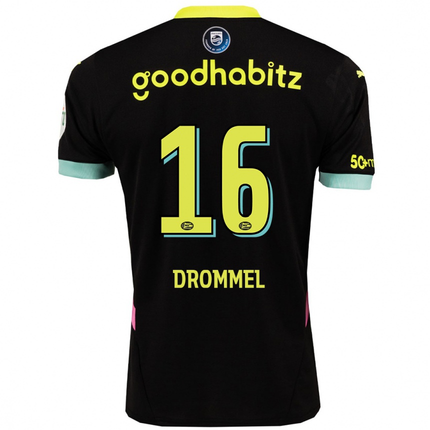 Kinder Fußball Joël Drommel #16 Schwarz Gelb Auswärtstrikot Trikot 2024/25 T-Shirt Luxemburg