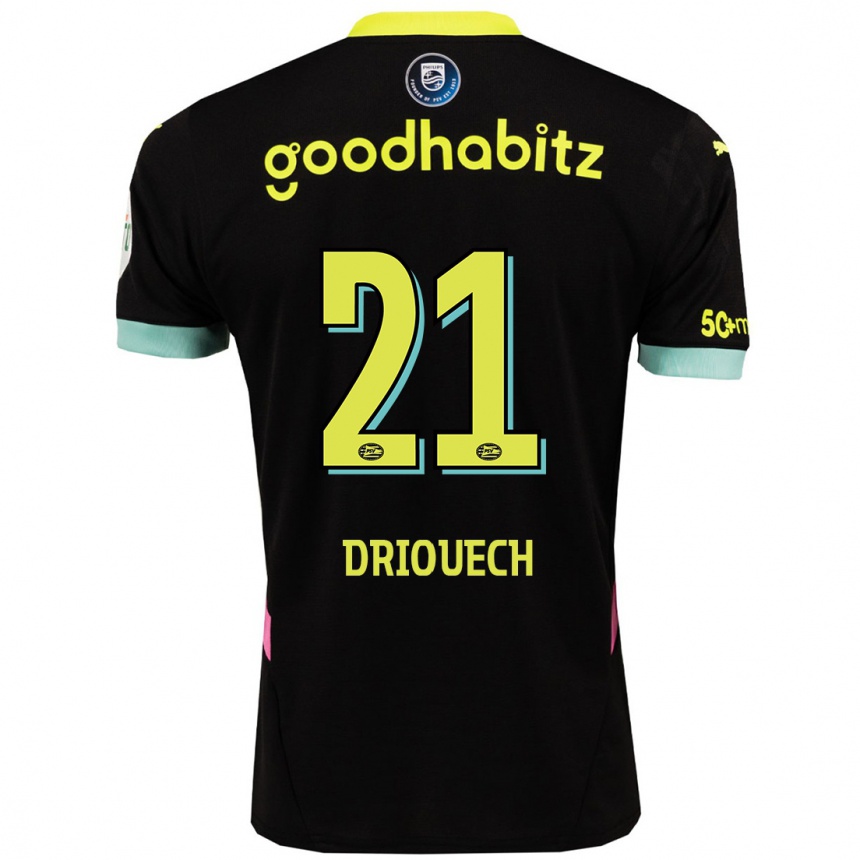 Kinder Fußball Couhaib Driouech #21 Schwarz Gelb Auswärtstrikot Trikot 2024/25 T-Shirt Luxemburg