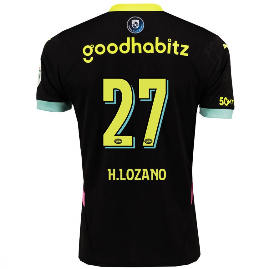 Kinder Fußball Hirving Lozano #27 Schwarz Gelb Auswärtstrikot Trikot 2024/25 T-Shirt Luxemburg