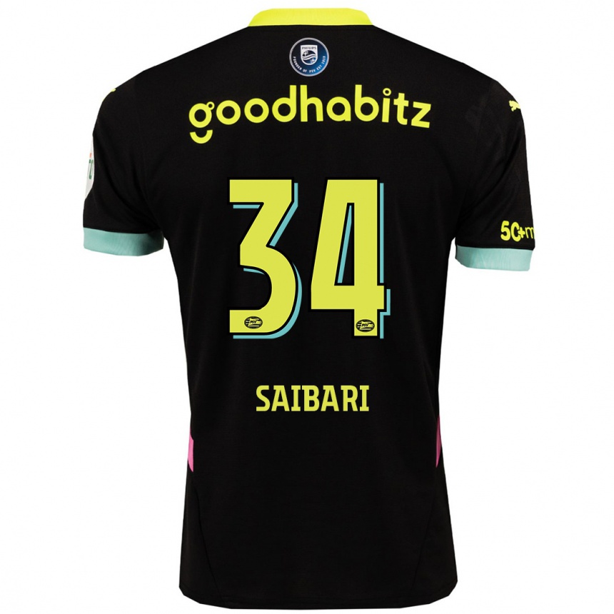 Kinder Fußball Ismael Saibari #34 Schwarz Gelb Auswärtstrikot Trikot 2024/25 T-Shirt Luxemburg