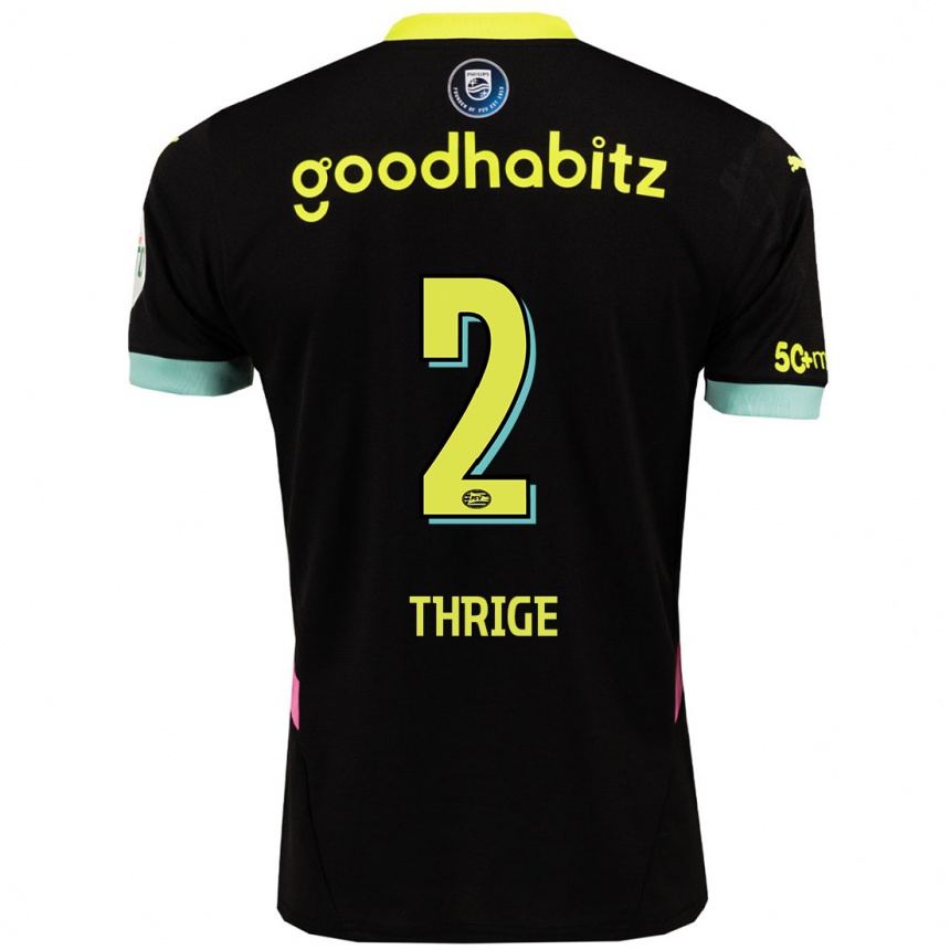 Kinder Fußball Sara Thrige #2 Schwarz Gelb Auswärtstrikot Trikot 2024/25 T-Shirt Luxemburg