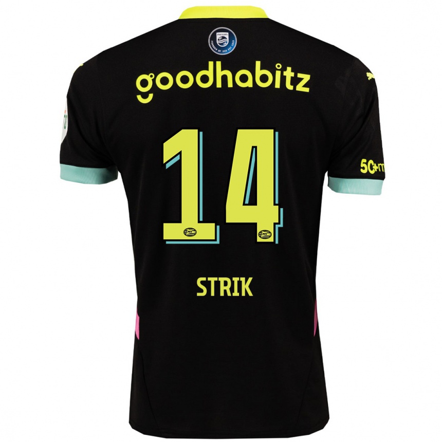 Kinder Fußball Laura Strik #14 Schwarz Gelb Auswärtstrikot Trikot 2024/25 T-Shirt Luxemburg