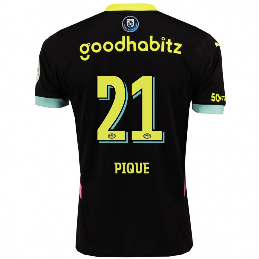 Kinder Fußball Naomi Piqué #21 Schwarz Gelb Auswärtstrikot Trikot 2024/25 T-Shirt Luxemburg