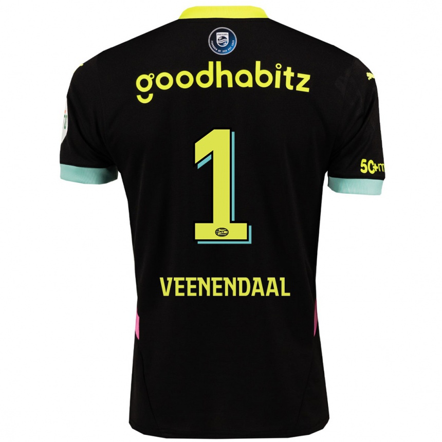 Kinder Fußball Sari Van Veenendaal #1 Schwarz Gelb Auswärtstrikot Trikot 2024/25 T-Shirt Luxemburg