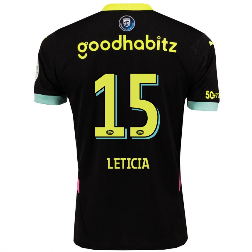 Kinder Fußball Brazil Bra Leticia #15 Schwarz Gelb Auswärtstrikot Trikot 2024/25 T-Shirt Luxemburg