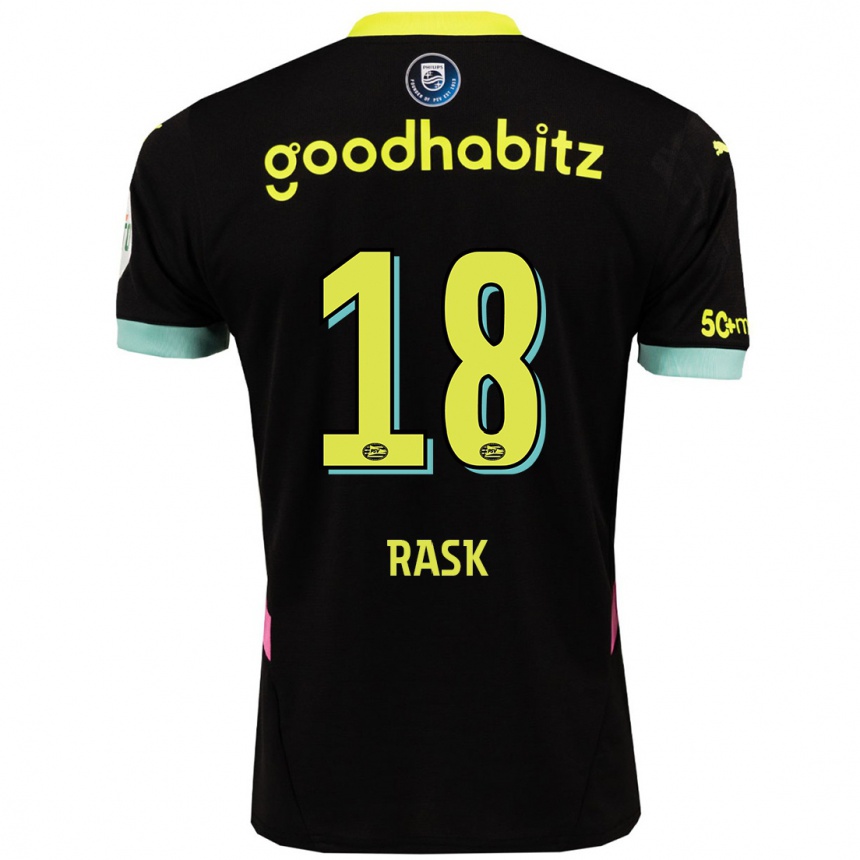 Kinder Fußball Caroline Rask #18 Schwarz Gelb Auswärtstrikot Trikot 2024/25 T-Shirt Luxemburg