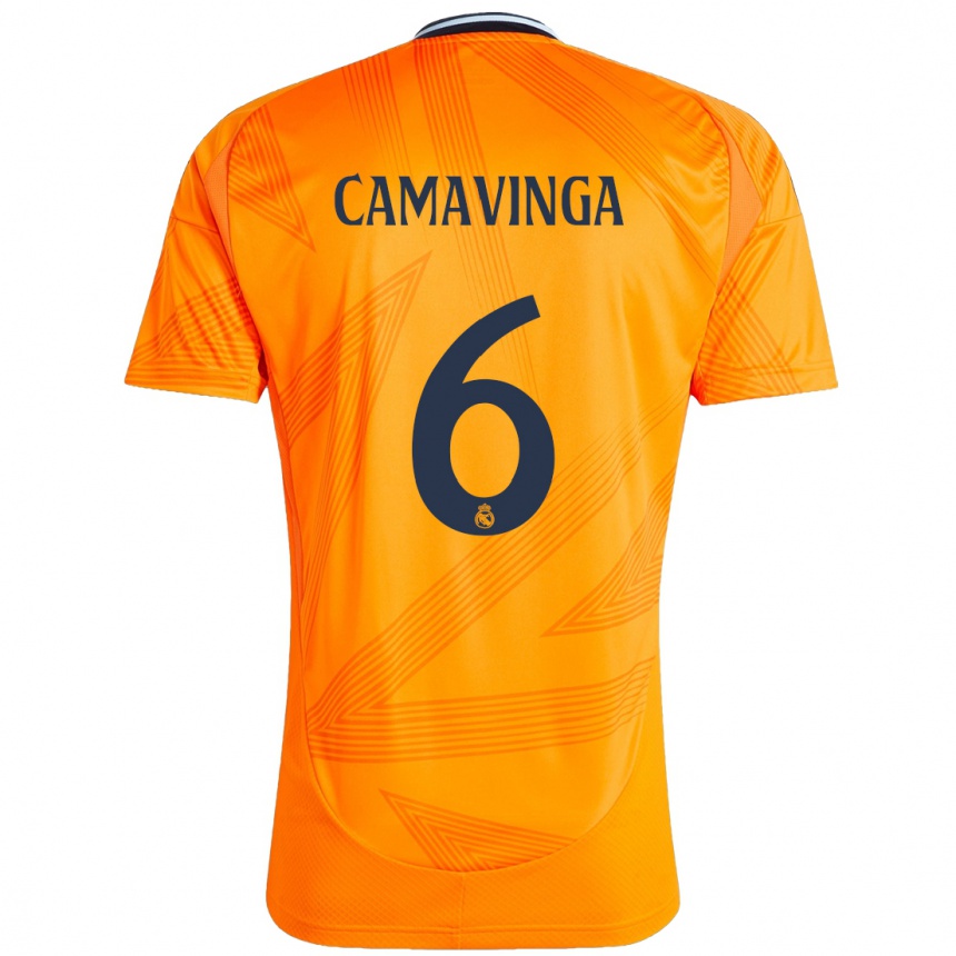 Kinder Fußball Eduardo Camavinga #6 Orange Auswärtstrikot Trikot 2024/25 T-Shirt Luxemburg