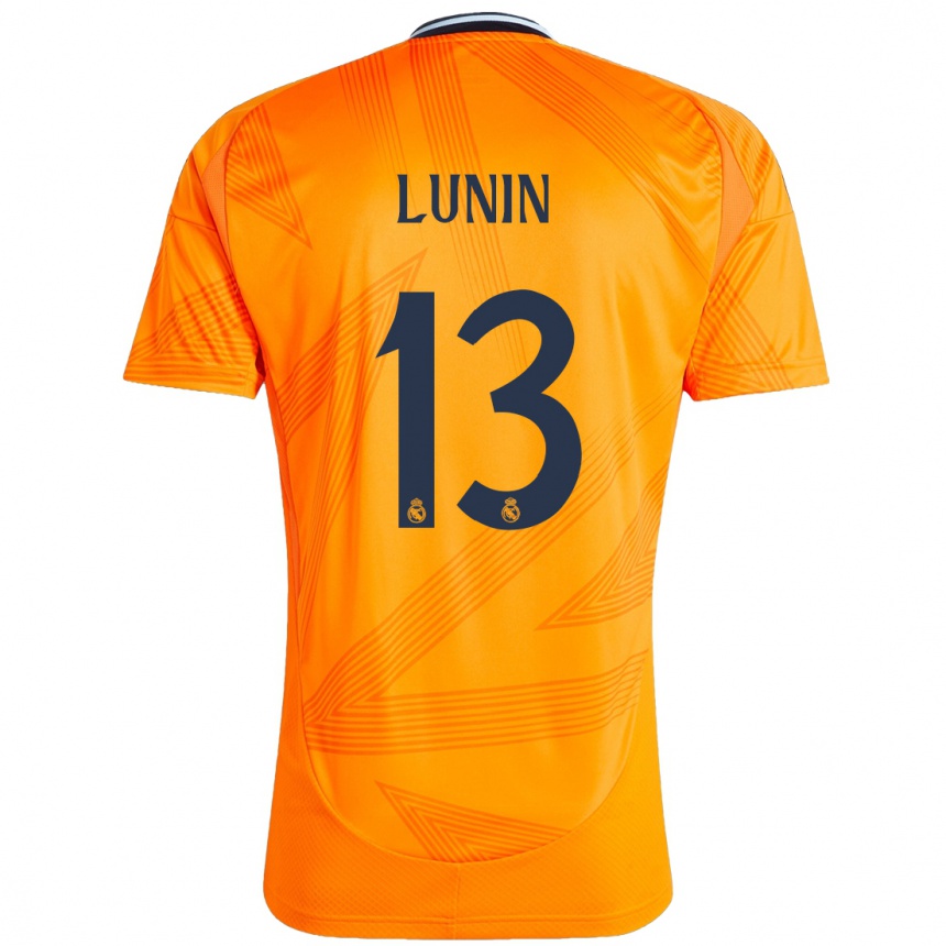 Kinder Fußball Andriy Lunin #13 Orange Auswärtstrikot Trikot 2024/25 T-Shirt Luxemburg