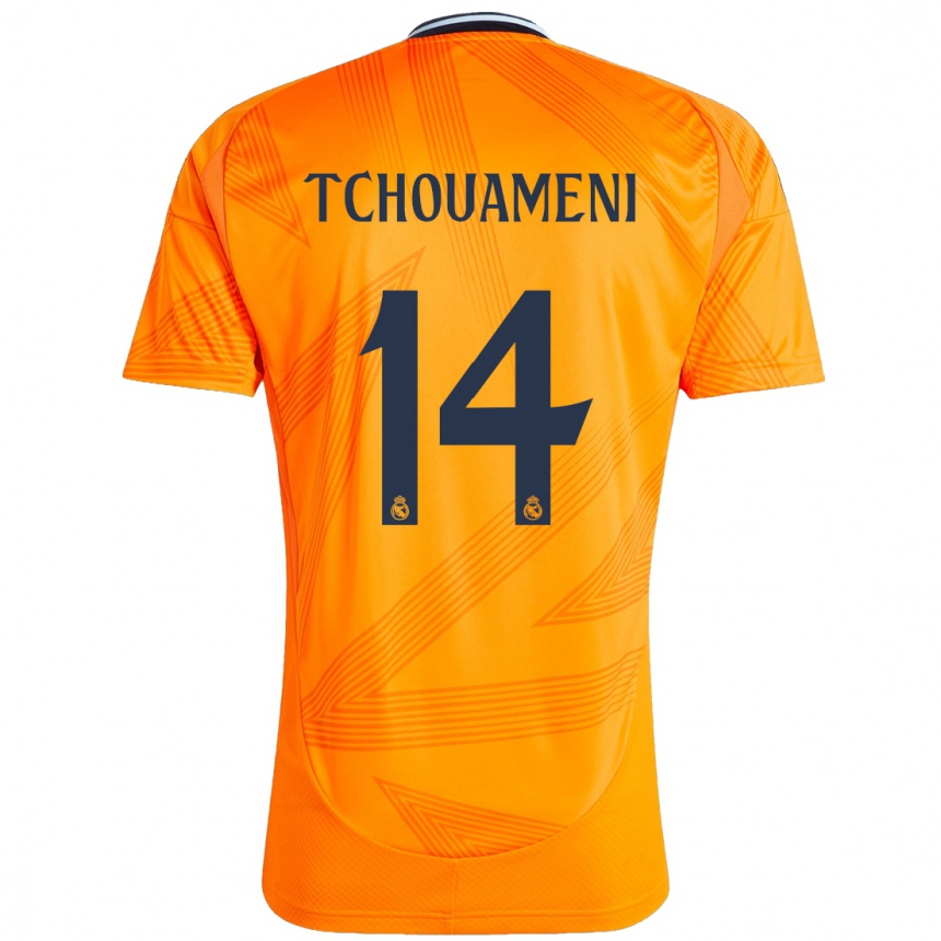 Kinder Fußball Aurelien Tchouameni #14 Orange Auswärtstrikot Trikot 2024/25 T-Shirt Luxemburg