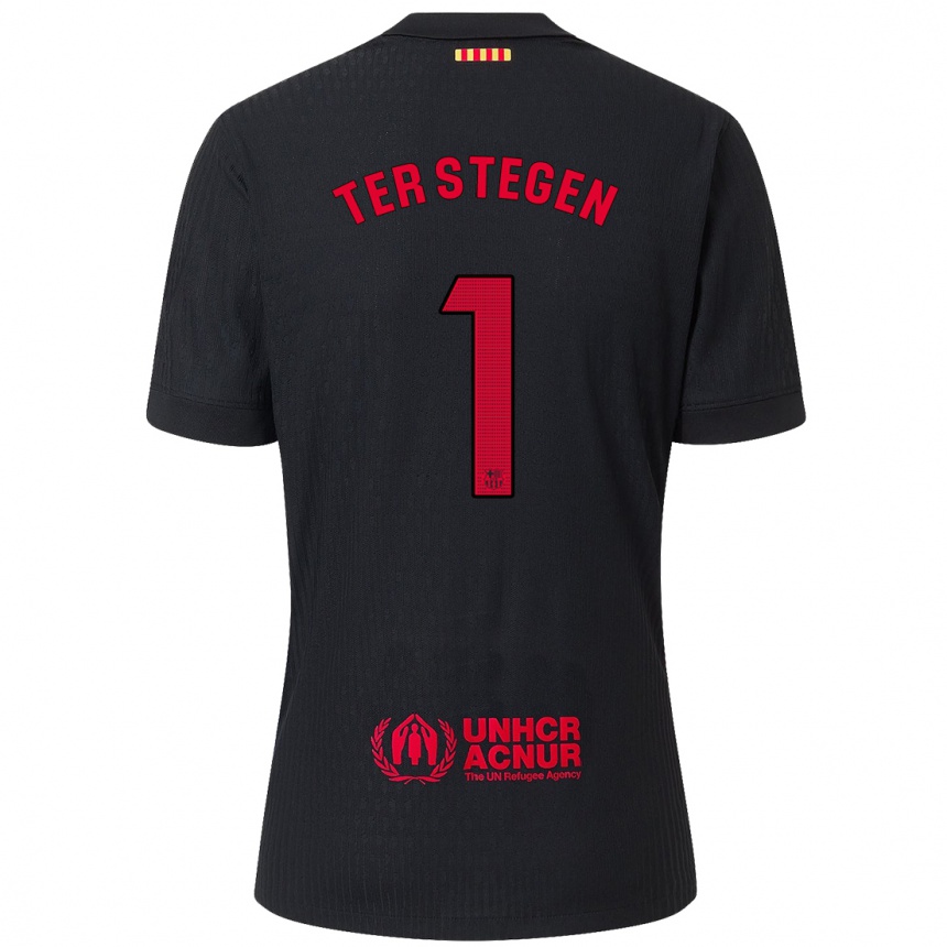 Kinder Fußball Marc-Andre Ter Stegen #1 Schwarz Rot Auswärtstrikot Trikot 2024/25 T-Shirt Luxemburg