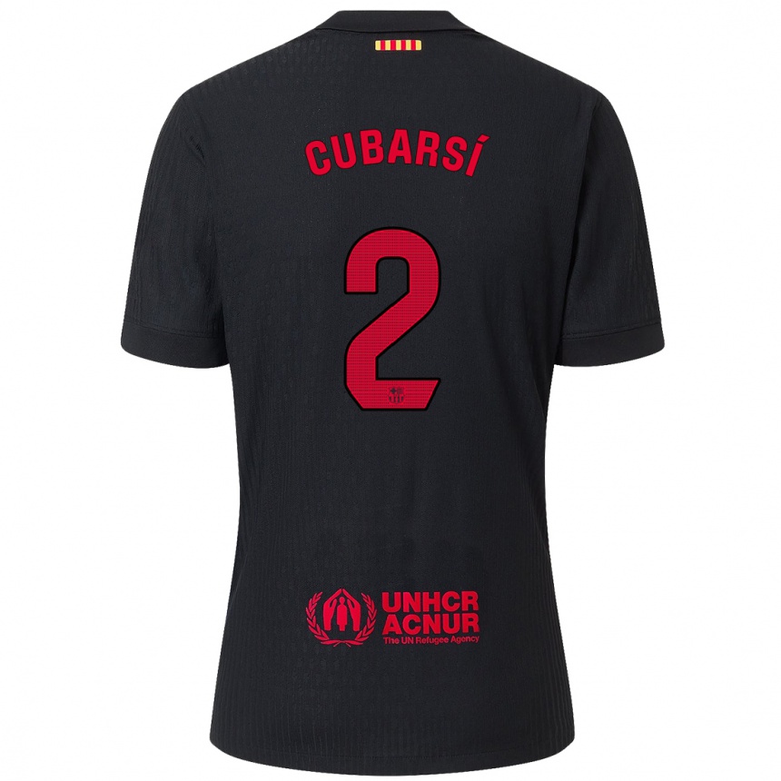 Kinder Fußball Pau Cubarsí #2 Schwarz Rot Auswärtstrikot Trikot 2024/25 T-Shirt Luxemburg