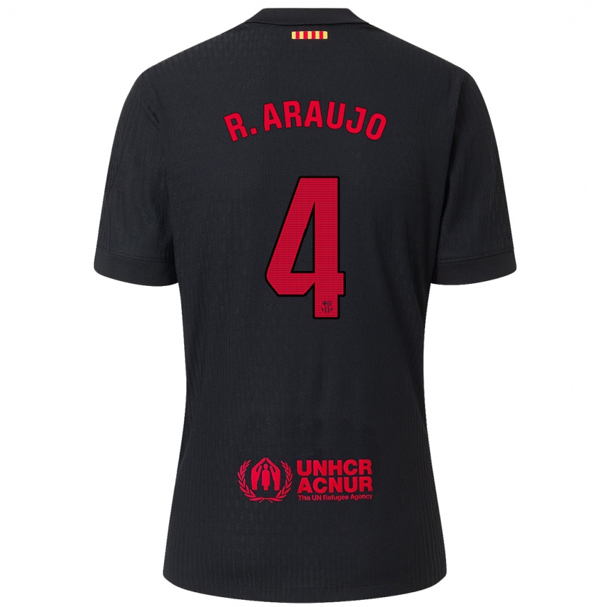 Kinder Fußball Ronald Araujo #4 Schwarz Rot Auswärtstrikot Trikot 2024/25 T-Shirt Luxemburg