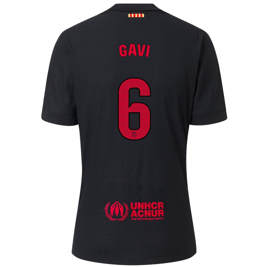 Kinder Fußball Gavi #6 Schwarz Rot Auswärtstrikot Trikot 2024/25 T-Shirt Luxemburg