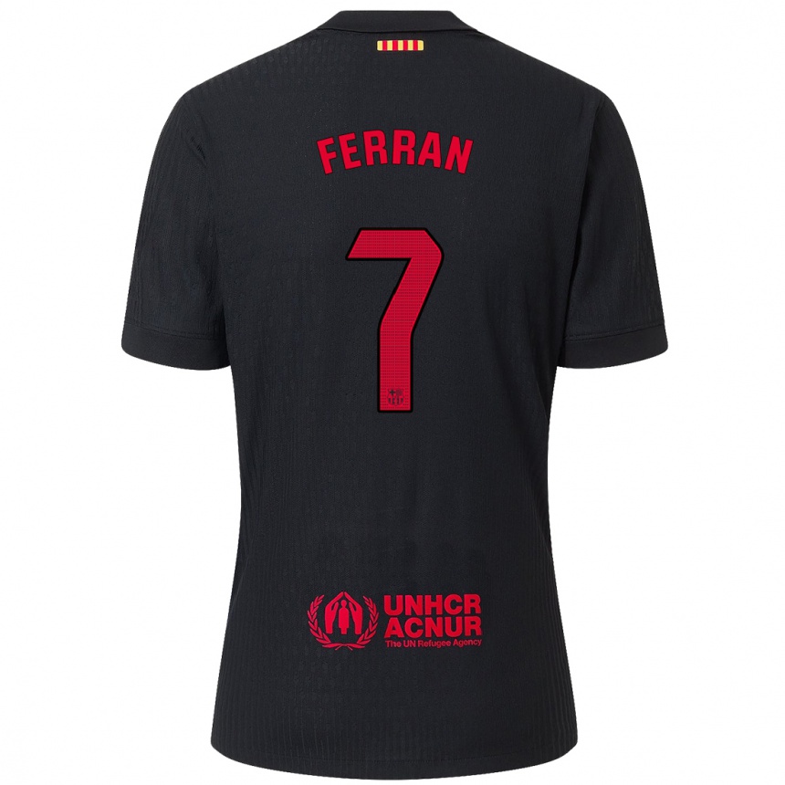 Kinder Fußball Ferran Torres #7 Schwarz Rot Auswärtstrikot Trikot 2024/25 T-Shirt Luxemburg