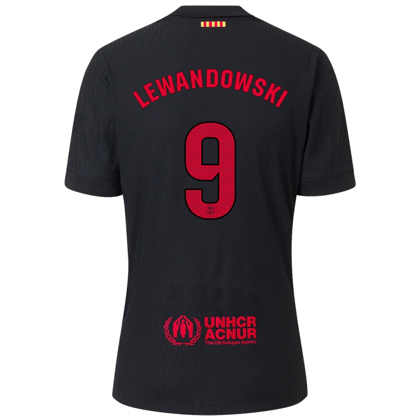 Kinder Fußball Robert Lewandowski #9 Schwarz Rot Auswärtstrikot Trikot 2024/25 T-Shirt Luxemburg