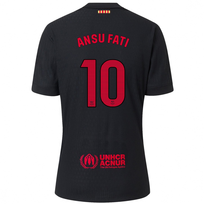 Kinder Fußball Ansu Fati #10 Schwarz Rot Auswärtstrikot Trikot 2024/25 T-Shirt Luxemburg