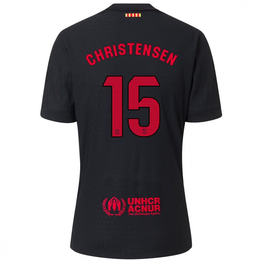 Kinder Fußball Andreas Christensen #15 Schwarz Rot Auswärtstrikot Trikot 2024/25 T-Shirt Luxemburg