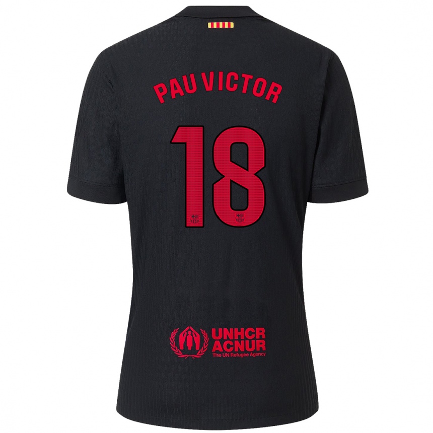 Kinder Fußball Pau Víctor #18 Schwarz Rot Auswärtstrikot Trikot 2024/25 T-Shirt Luxemburg