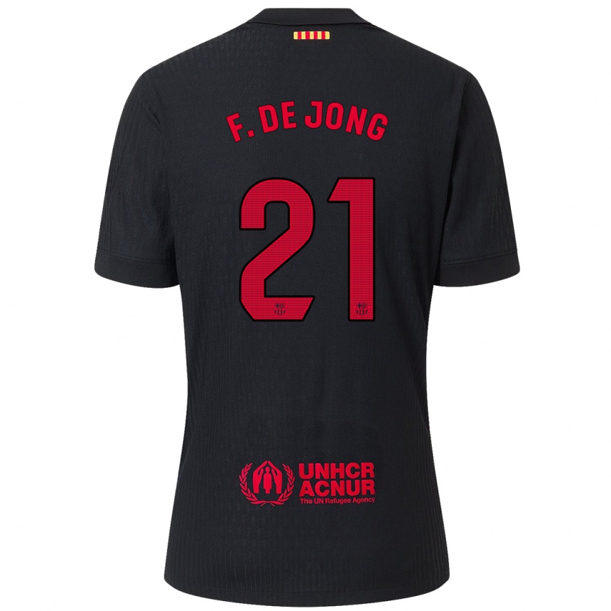 Kinder Fußball Frenkie De Jong #21 Schwarz Rot Auswärtstrikot Trikot 2024/25 T-Shirt Luxemburg