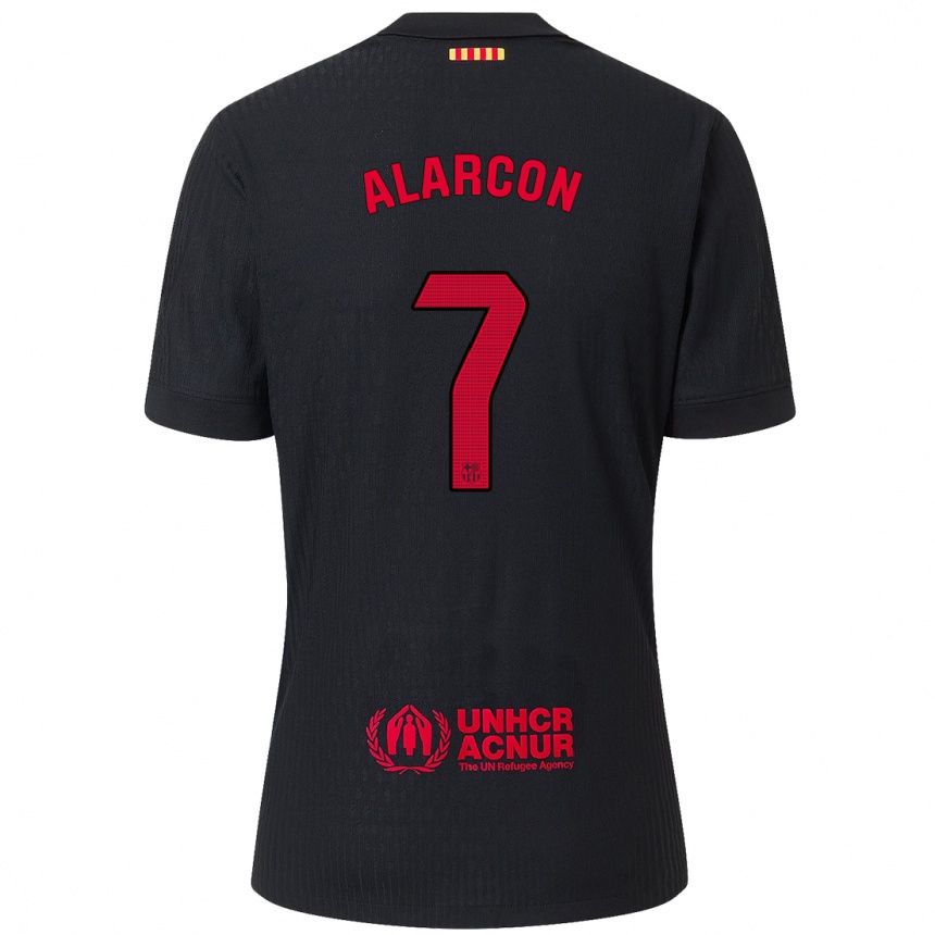 Kinder Fußball Angel Alarcon #7 Schwarz Rot Auswärtstrikot Trikot 2024/25 T-Shirt Luxemburg