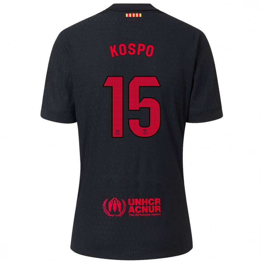 Kinder Fußball Eman Kospo #15 Schwarz Rot Auswärtstrikot Trikot 2024/25 T-Shirt Luxemburg