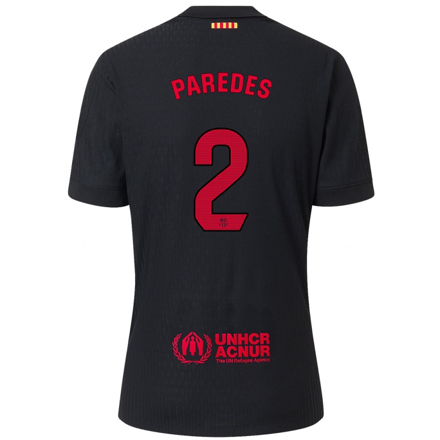 Kinder Fußball Irene Paredes #2 Schwarz Rot Auswärtstrikot Trikot 2024/25 T-Shirt Luxemburg