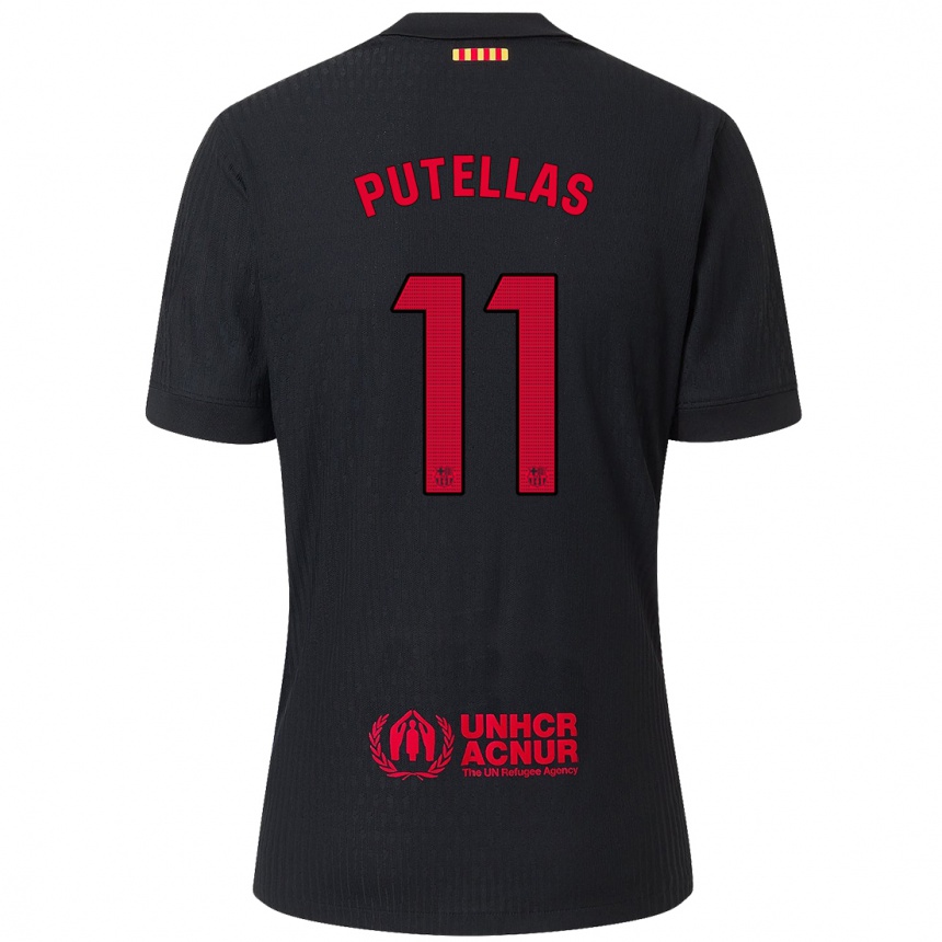 Kinder Fußball Alexia Putellas #11 Schwarz Rot Auswärtstrikot Trikot 2024/25 T-Shirt Luxemburg