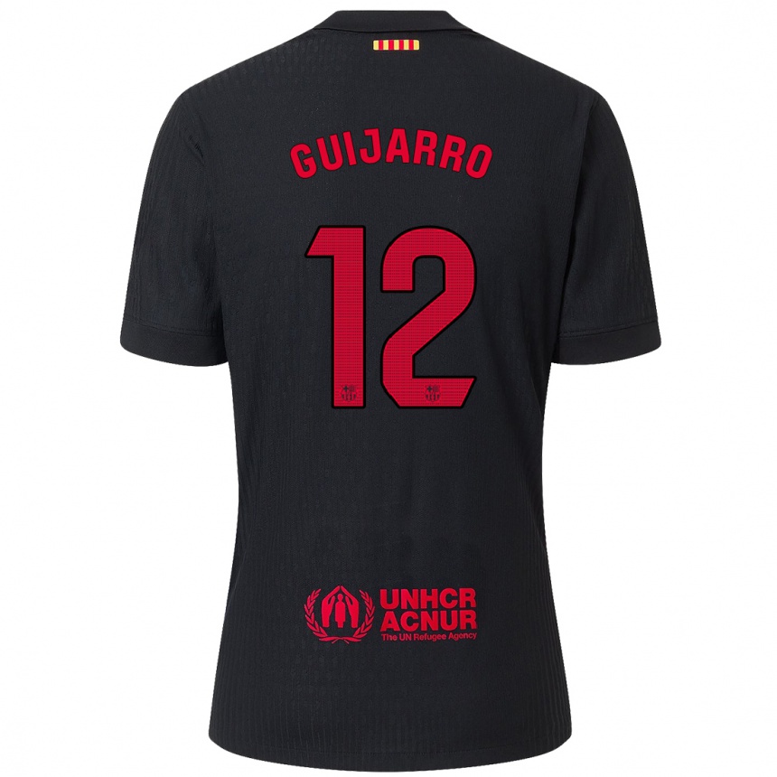 Kinder Fußball Patricia Guijarro #12 Schwarz Rot Auswärtstrikot Trikot 2024/25 T-Shirt Luxemburg