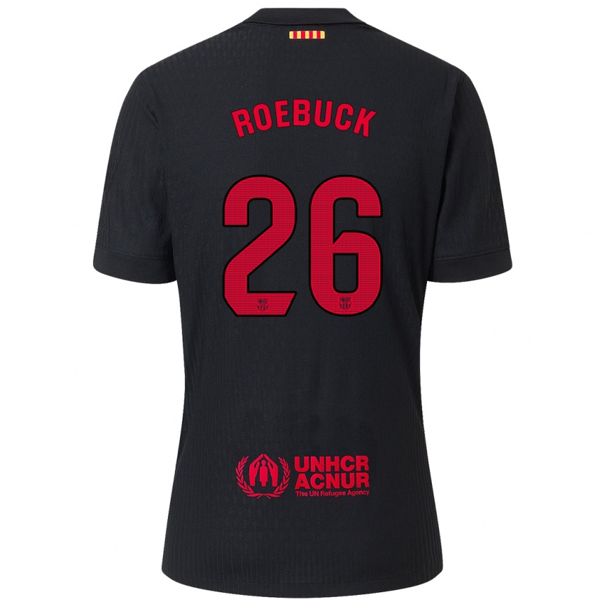 Kinder Fußball Ellie Roebuck #26 Schwarz Rot Auswärtstrikot Trikot 2024/25 T-Shirt Luxemburg