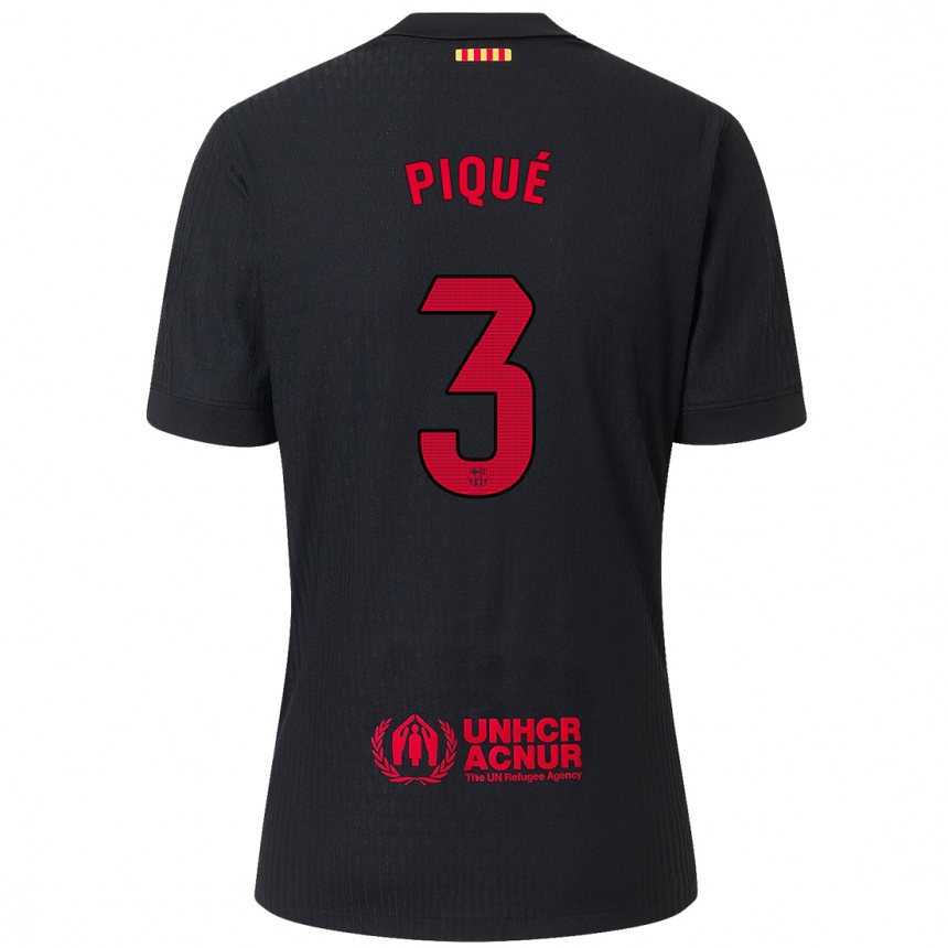 Kinder Fußball Gerard Pique #3 Schwarz Rot Auswärtstrikot Trikot 2024/25 T-Shirt Luxemburg