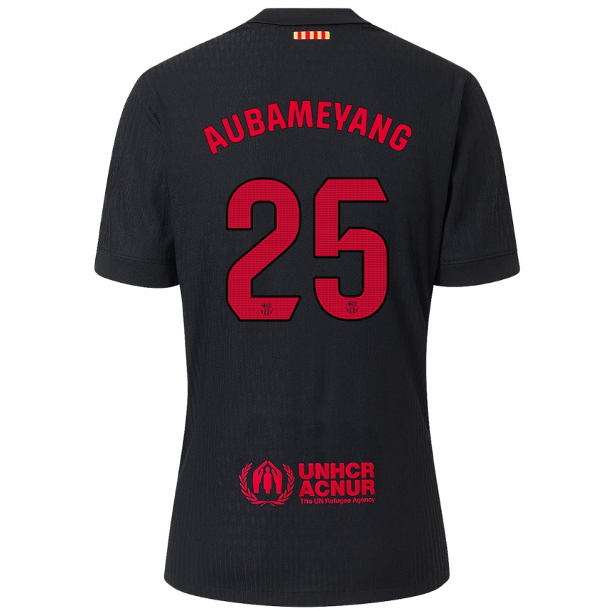 Kinder Fußball Pierre Emerick Aubameyang #25 Schwarz Rot Auswärtstrikot Trikot 2024/25 T-Shirt Luxemburg