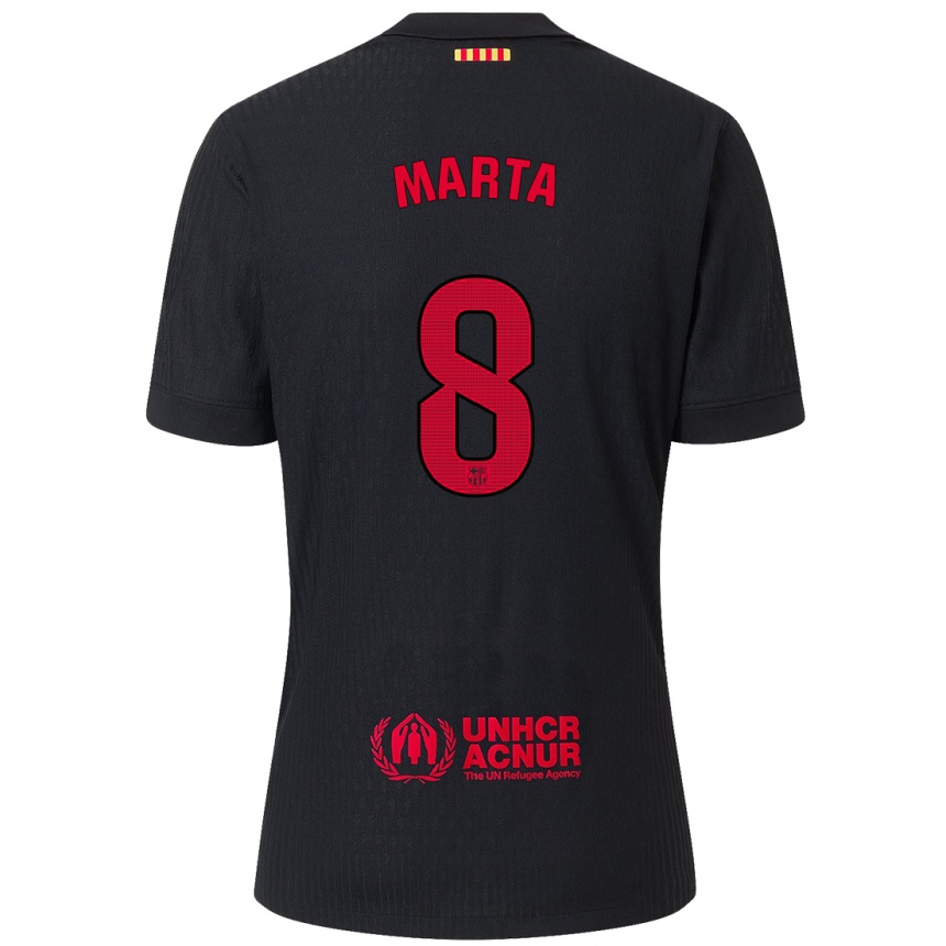 Kinder Fußball Marta Torrejon #8 Schwarz Rot Auswärtstrikot Trikot 2024/25 T-Shirt Luxemburg