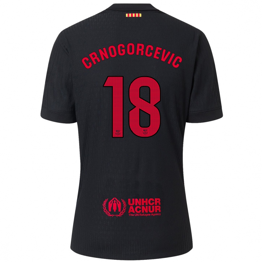 Kinder Fußball Ana-Maria Crnogorcevic #18 Schwarz Rot Auswärtstrikot Trikot 2024/25 T-Shirt Luxemburg