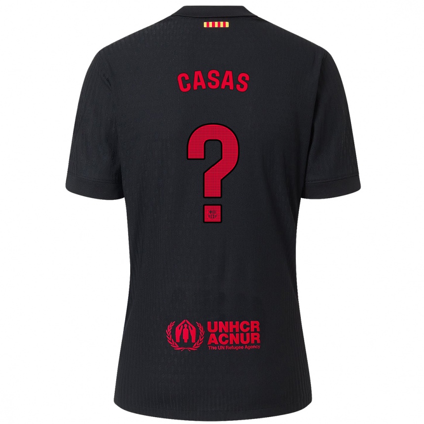 Kinder Fußball Arnau Casas #0 Schwarz Rot Auswärtstrikot Trikot 2024/25 T-Shirt Luxemburg