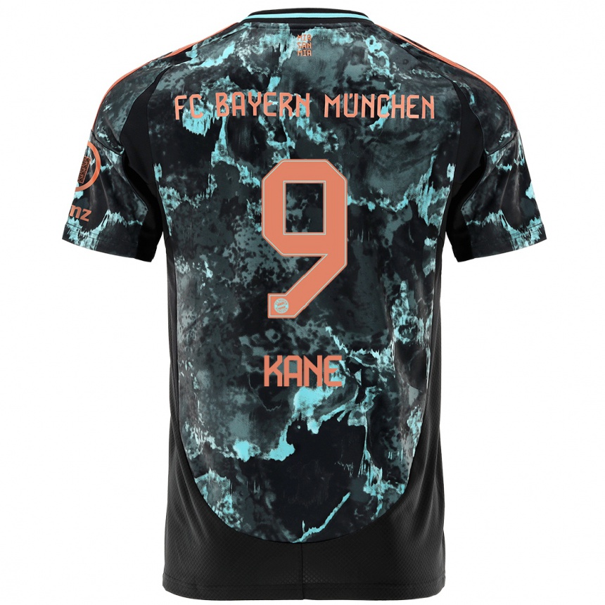 Kinder Fußball Harry Kane #9 Schwarz Auswärtstrikot Trikot 2024/25 T-Shirt Luxemburg