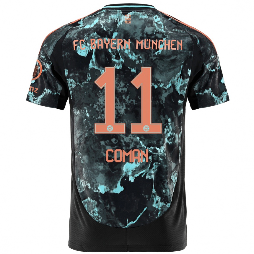 Kinder Fußball Kingsley Coman #11 Schwarz Auswärtstrikot Trikot 2024/25 T-Shirt Luxemburg