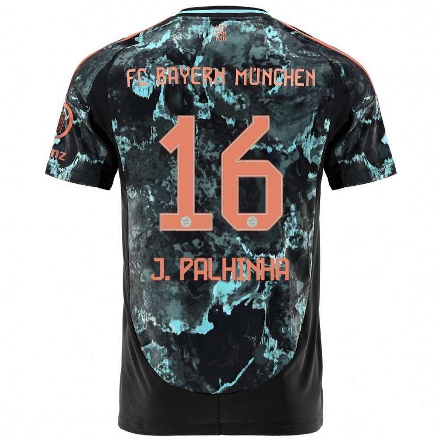 Kinder Fußball João Palhinha #16 Schwarz Auswärtstrikot Trikot 2024/25 T-Shirt Luxemburg