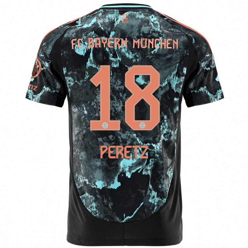 Kinder Fußball Daniel Peretz #18 Schwarz Auswärtstrikot Trikot 2024/25 T-Shirt Luxemburg