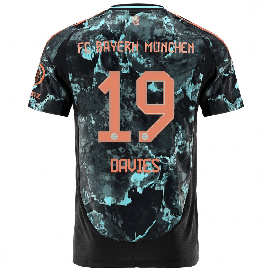 Kinder Fußball Alphonso Davies #19 Schwarz Auswärtstrikot Trikot 2024/25 T-Shirt Luxemburg