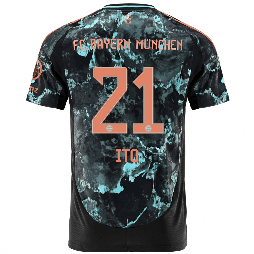 Kinder Fußball Hiroki Ito #21 Schwarz Auswärtstrikot Trikot 2024/25 T-Shirt Luxemburg