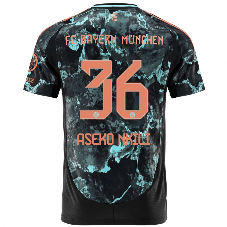 Kinder Fußball Noel Aseko Nkili #36 Schwarz Auswärtstrikot Trikot 2024/25 T-Shirt Luxemburg