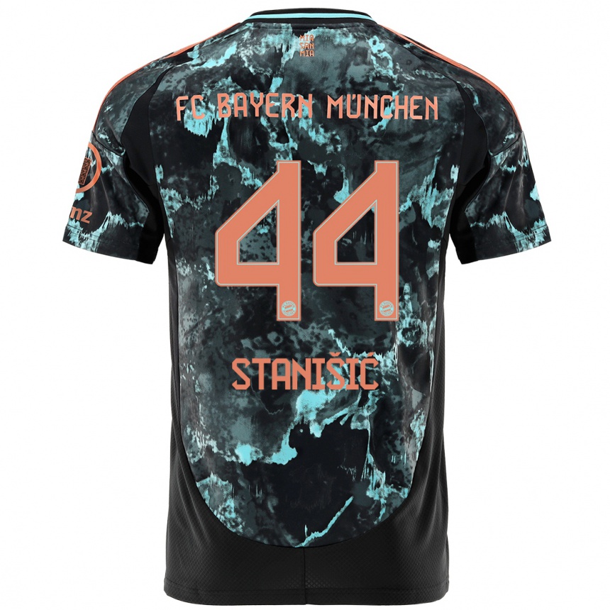 Kinder Fußball Josip Stanisic #44 Schwarz Auswärtstrikot Trikot 2024/25 T-Shirt Luxemburg