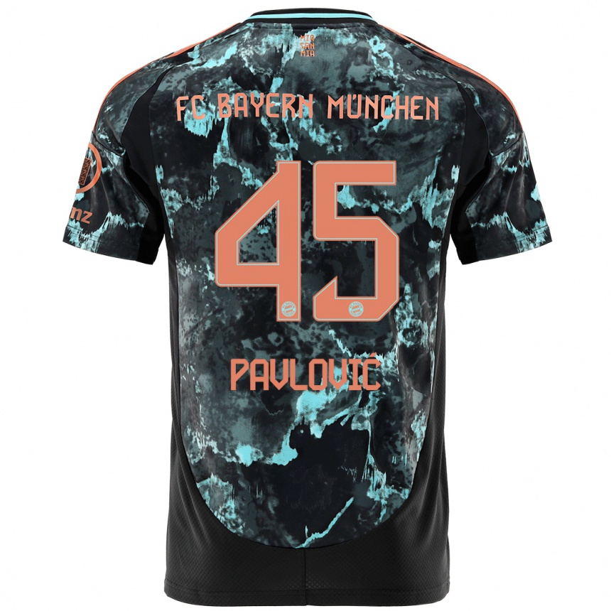 Kinder Fußball Aleksandar Pavlovic #45 Schwarz Auswärtstrikot Trikot 2024/25 T-Shirt Luxemburg