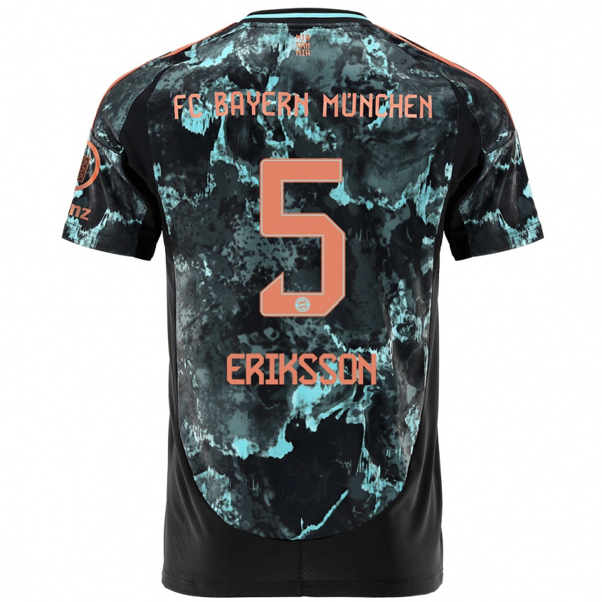 Kinder Fußball Magdalena Eriksson #5 Schwarz Auswärtstrikot Trikot 2024/25 T-Shirt Luxemburg