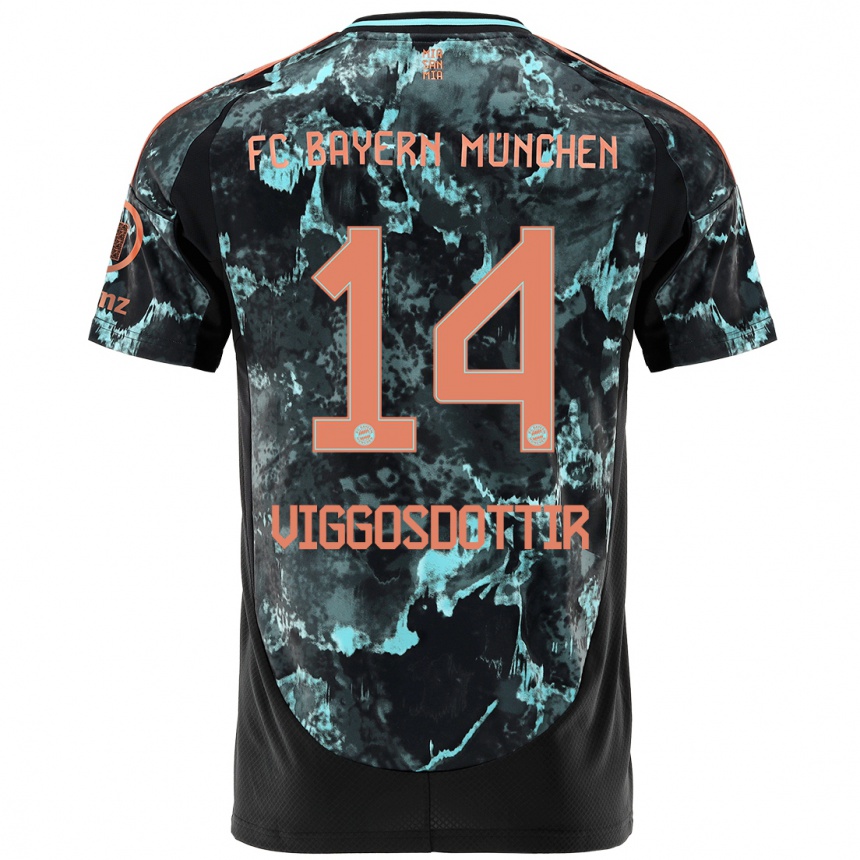 Kinder Fußball Glodis Perla Viggosdottir #14 Schwarz Auswärtstrikot Trikot 2024/25 T-Shirt Luxemburg