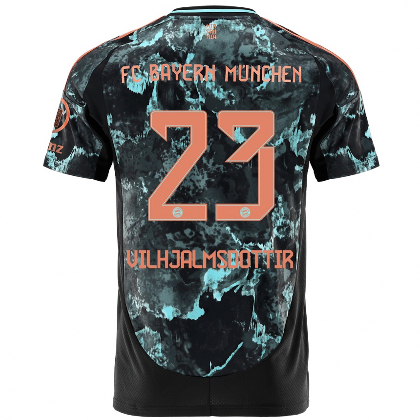 Kinder Fußball Karolina Lea Vilhjalmsdottir #23 Schwarz Auswärtstrikot Trikot 2024/25 T-Shirt Luxemburg