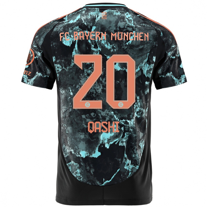 Kinder Fußball Yousef Qashi #20 Schwarz Auswärtstrikot Trikot 2024/25 T-Shirt Luxemburg