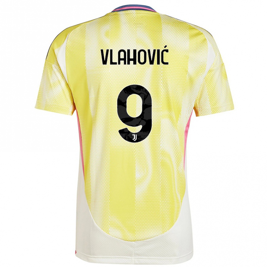 Kinder Fußball Dusan Vlahovic #9 Solargelb Auswärtstrikot Trikot 2024/25 T-Shirt Luxemburg