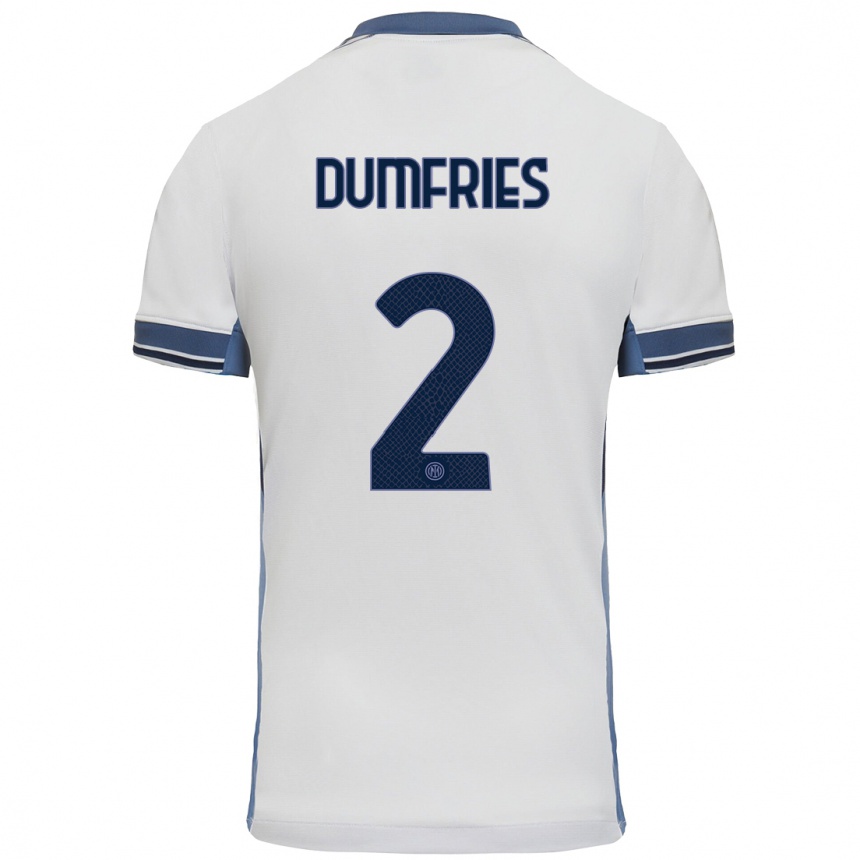 Kinder Fußball Denzel Dumfries #2 Weißgrau Auswärtstrikot Trikot 2024/25 T-Shirt Luxemburg